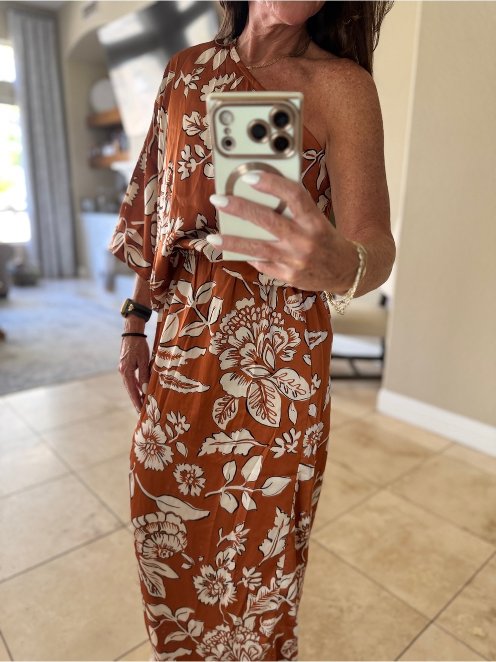 Rust Floral Maxi Dress with Side Slit and Relaxed Fit - Picture 6 of 13